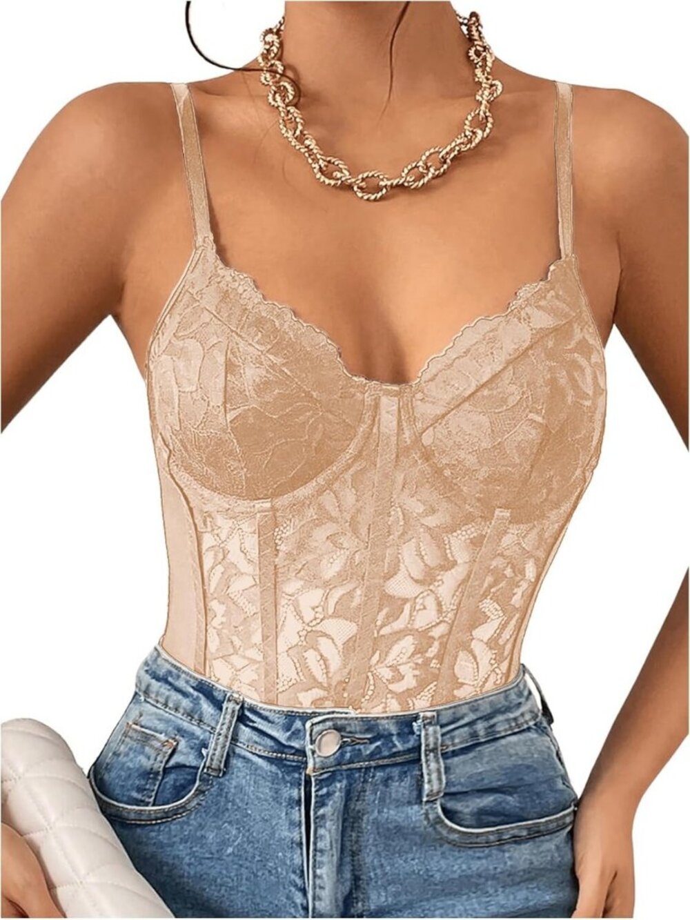 Sexy Mesh Lace Bodysuit with Spaghetti Straps | Bustier Corset Top for Night Out